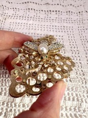 Vintage Francois By Coro Rhinestone Bee Goldtone Honeycomb Brooch