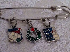 Vintage Look Christmas Brooch Pin Snowman Wreath Saftey 3 Charms Jewelry