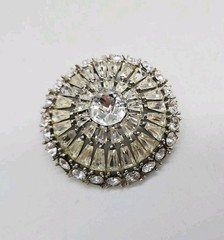 Vintage Round Brooch Crystal Silver tone HUGE Modern Modernist 3D 2.25 in