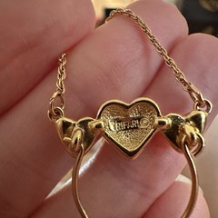 Crown Trifari Heart Necklace Charm Holder Ring Keeper Gold Tone Vintage Hearts
