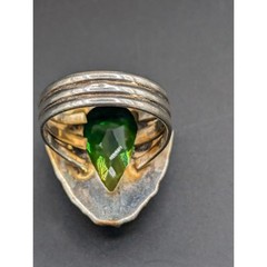 Vintage Green Ombre Silver Plate Faceted Glass Cocktail Ring Size 9.25
