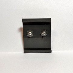 TRIFARI earrings black acrylic cabochon silvertone metal oval vintage NOS pierce
