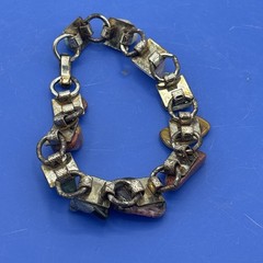 Vintage Semi Precious Stone Link Bracelet Goldstone Rose Quartz Goldstone 6.75”