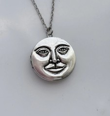 Full Moon Face Locket Necklace Sterling Silver Chain Secret Pillbox Vtg Pendant