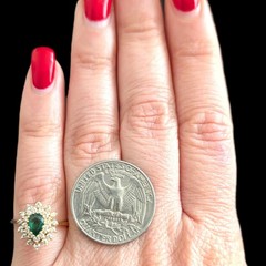Vintage Pear Cut Emerald Diamond 14k Yellow Gold Double Halo Ring Engagement