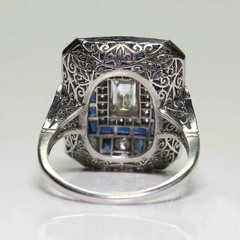 Art Deco Vintage Style Lab Created Diamond Engagement 14K White Gold Finish Ring
