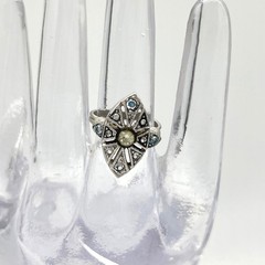 Vintage Sara Coventry Marquise Ring Blue Stone Silver Tone Ring Adjustable
