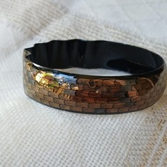 LAURANA BLACK SILVER GOLD ENAMEL BANGL BRACELET Vintage