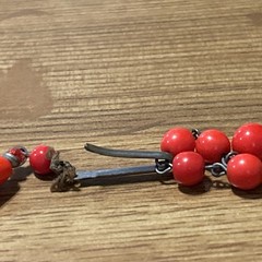 Vintage Vibrant Red Glass Ball &Tear Drop Bead Necklace Rhinestone Rondel Accent