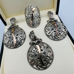 Old Silver 875 14k Gold Jewelry Set Ring Pendant Earrings Video