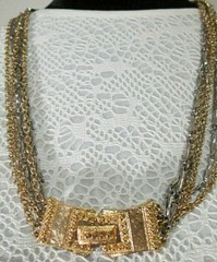 Signed CELEBRITY Necklace Gold Silver Tone Multistrand Office Siren Statement