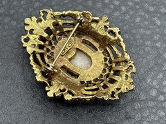 Vintage Signed ART Gold Tone Lady Cameo Brooch Portrait Pin Faux Seed Pearls