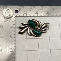 Vintage Mexico Green Onyx Sterling Silver Pin Brooch