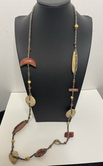 Vtg. Polished Stone Necklace Fall Autumn Jewel Long Moon Bead Beaded Boho Strung