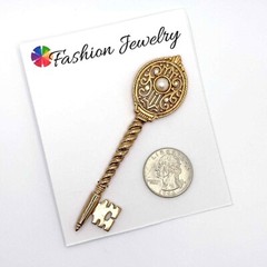 Vintage Key Bar Pin Gold Tone Faux Stones Skirt Kilt Collar Pin Costume JJ