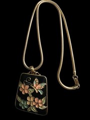 Vintage Enamel Butterfly Floral Goldtone Necklace 28 in