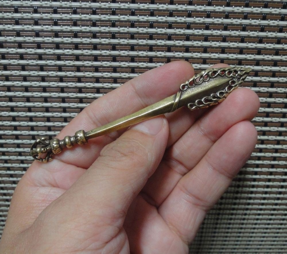 Vintage Style Solid Brass Sword Statue FengShui Pendant Bags Charms