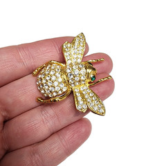 Rhinestone Bug Brooch, Green Eyed Bug, Costume Fashion Jewelry