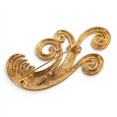 Monet Vintage Abstract Wave Brooch Gold Tone Mid Century Modern Scrolling Plume
