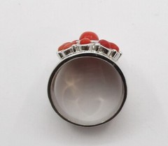 1.48CTW Oval and Pear Shape Coral Southwestern Style Sterling Silver Ring Size 8