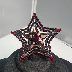 Beautiful Large ANNA SUI Inc Red & Purple Crystal Rhinestone Star Brooch Pin