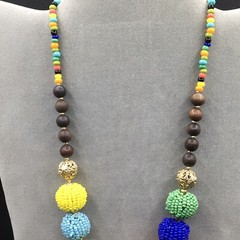 Vintage Graziano Seed Bead Round Ball Chunky Multicolor Boho Statement Necklace