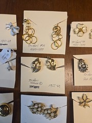 Lot 14 Pairs Vintage TRIFARI Earrings Signed Crown TM 1940s-90s Gold Tone Pearl