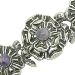 1930’s Wide Mexico City Amethyst Repoussé Sterling Silver Floral Bracelet