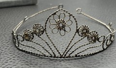 Vintage Spun Silver Tone Metal Flower Tiara Headdress Filigree Design