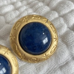 Liz Claiborne Vintage Pierced Earrings w Blue Lapis Stone Gold Tone Etched Ring