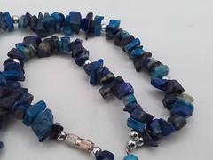 16″ ROUGH CUT NATURAL LAPIS LAZULI STONE BLUE PURPLE POLISH PENDANT NECKLACE VTG