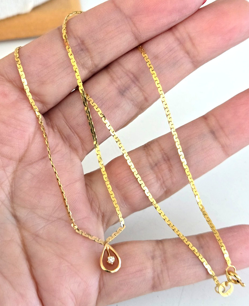 Vintage 14K 585 Uno A Erre w/ a Diamond Pendant Necklace 16″ 3.38gr C link Chain