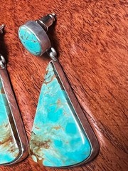 VINTAGE STERLING SILVER LARGE TURQUOISE DROP DANGLE EARRINGS SIGNED