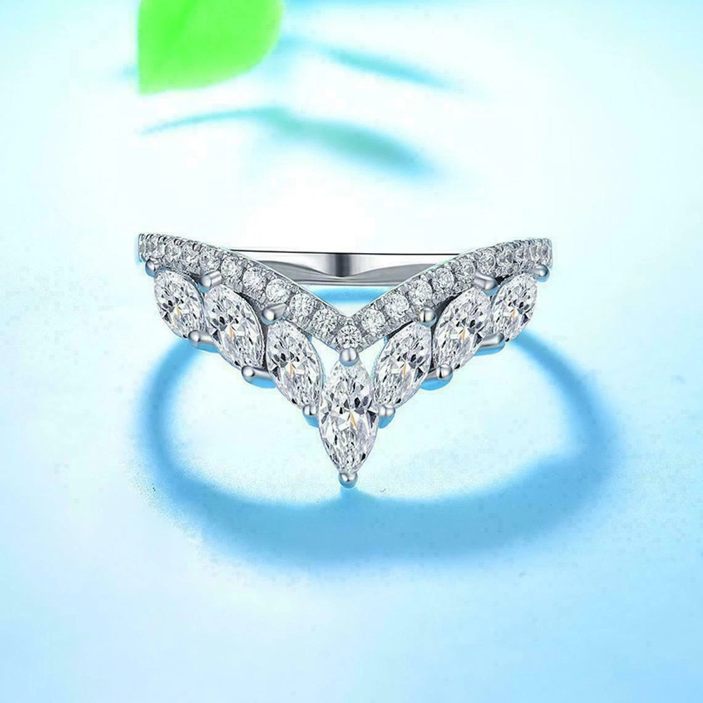 2Ct Lab-Created Diamond V Shape Wedding Band Ring 14K White Gold Over Jewellery