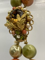Exquisite Vintage Necklace & Earrings. Peridot, Coral, & Peach Colors W/ Gold .