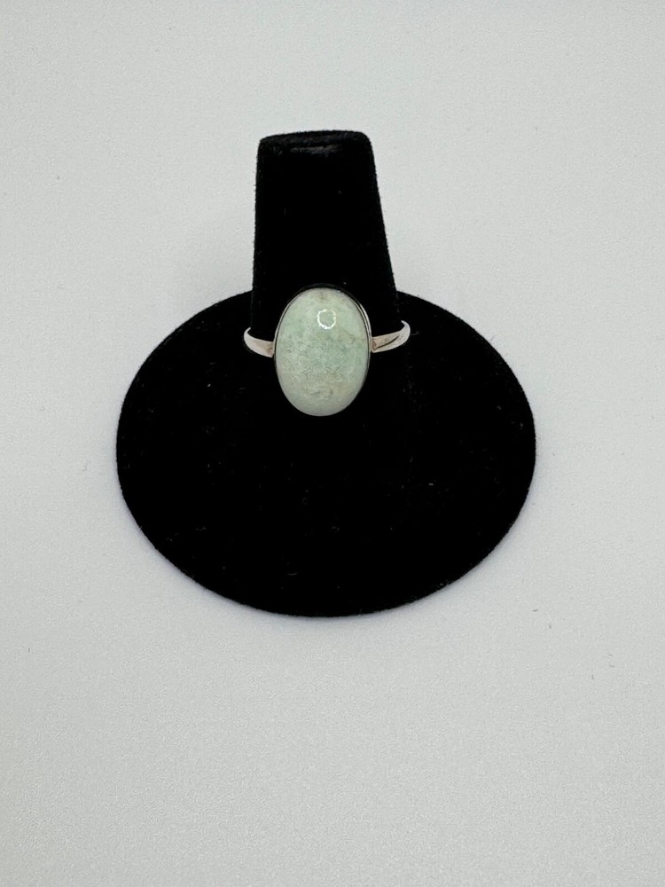 VINTAGE GREEN AMAZONITE GEMSTONE 925 STERLING HANDMADE RING JEWELRY SIZE 8.25