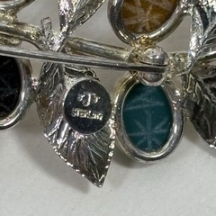 VTG Egyptian Scarab Leaf Brooch Pin Multi Gemstone Sterling Silver Designer JJJ