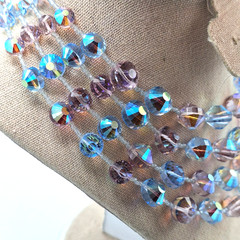 Vendome Pastel Pink Blue AB Faceted Crystal Glass Bead Four Strand Necklace