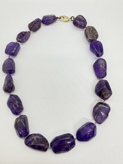 VTG Natural Purple Amethyst Gemstone Necklace Large Rough Nuggets Knotted 18″