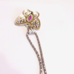 Vtg Butterfly Purple Howlite,Red Ab Crystals ,Plated Silver Tone Metal Necklace