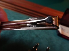VINTAGE HICKOK GOLDTONE TIE BAR CLIP AND CUFFLINKS SET WITH SILVER ACCENT, CASE
