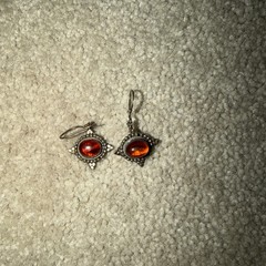 Ornate Vintage Natural Amber Sterling Silver Oval Bali Hook Earrings 10 mm
