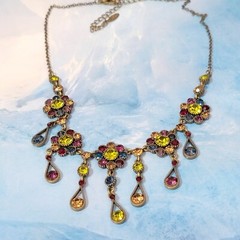 Vintage VCLM Nordstrom Victorian Style Rhinestone Bib Necklace Flowers Blu02-2
