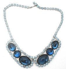 Blue Rhinestone 16″ Necklace & Earrings Jewelry Set Prong Set Stones Vintage