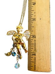 Vintage Signed Kirk’s Folly Angel Cherub Glass Dangle Gold Tone Necklace 28”