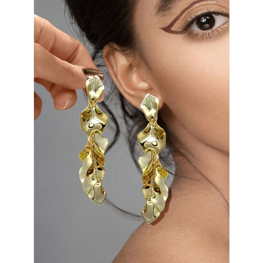 Gold Tone Abstract Sculptural Dangle Earrings Statement Modern Art Jewelry