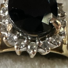 Vintage Yellow Gold Oval Blue Sapphire Halo Cluster Ring, Diamond Accents, 4/5