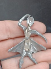 Vintage Pot Metal Flamenco Dancer Brooch Enamel Red Skirt Silver Tone