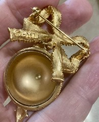Vintage MYLU Christmas Tree Ornament Brooch Pin Gold Tone