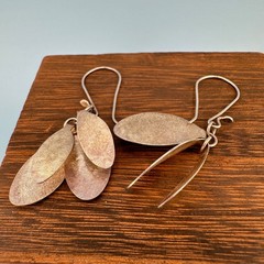 Vintage Sterling Silver Dangle Earrings Oval Disc Modernist Pierced French Wire
